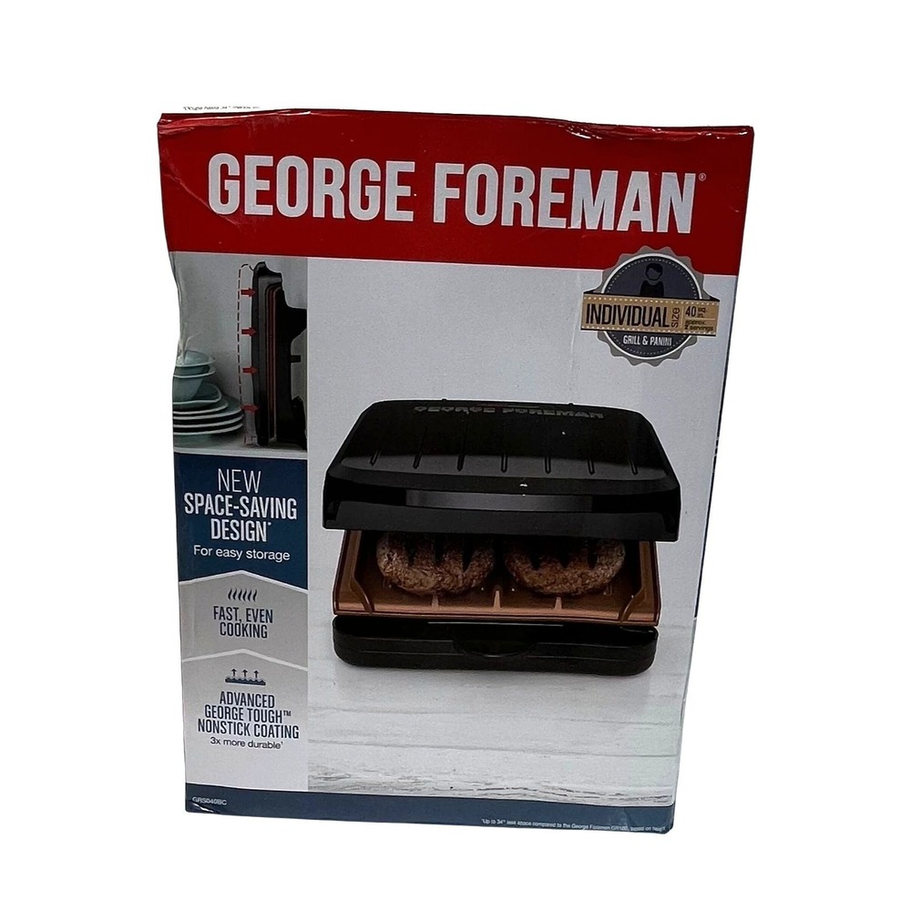 George Foreman GR012F 2-Serving Copper Contact Grill & Panini 40 Sq" Nonstick